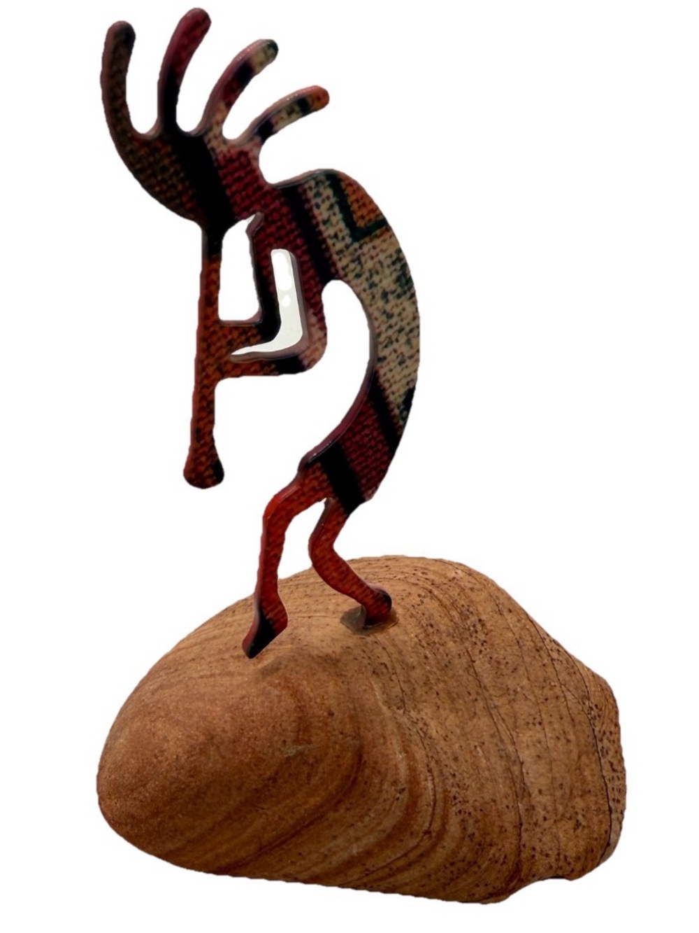Kokopelli Metal Enamel Figurine Stone Base Double Sided Southwest Boho Decor‎